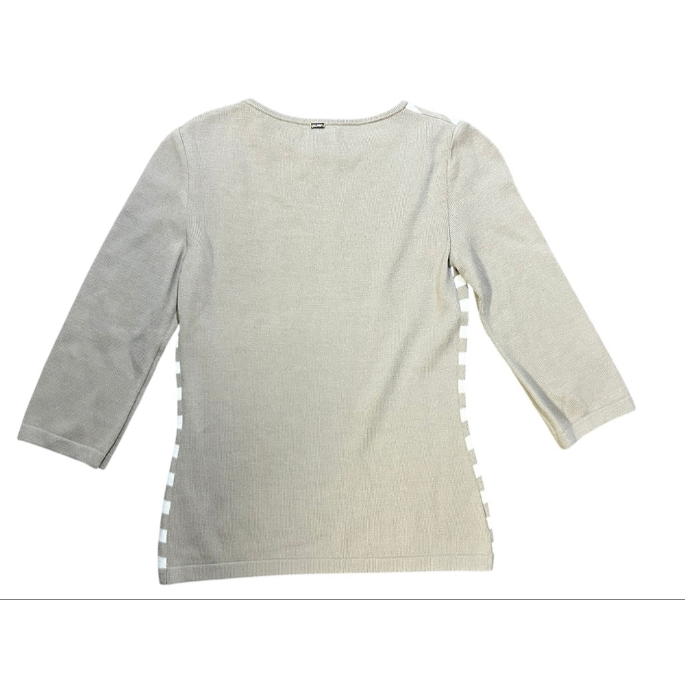 ST. JOHN SPORT Petite Long Sleeve Tee XSP Beige White Striped - Picture 6 of 7
